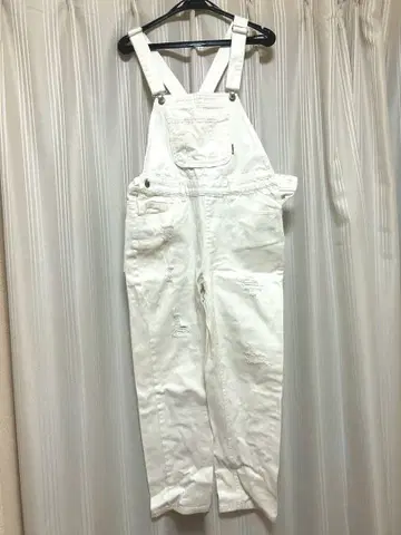 화이트 살로펫 오버롤 L 데미지 가공 하나뿐인 캐주얼