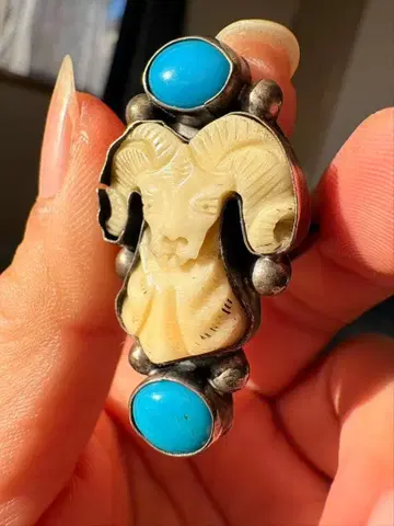 양머리 조각 실버 반지 22호 앤티크