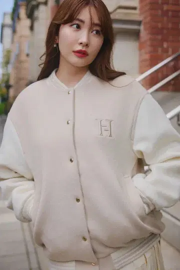 Her lip to H Logo Varsity Jacket