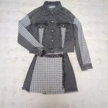 SPIRALGIRL 데님 트위드 자켓 (블랙 데님)