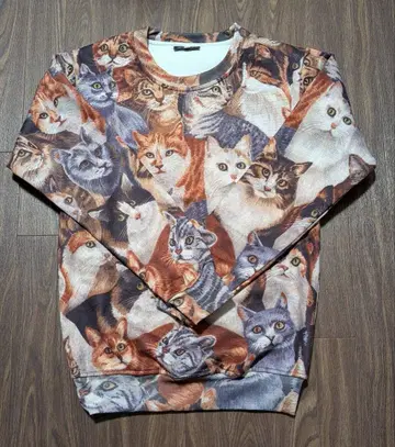 고양이 올 패턴 맨투맨 티셔츠 M