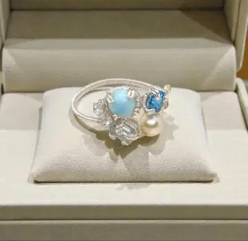신상 라리마 블루 토파즈 담수 진주 반지 15호