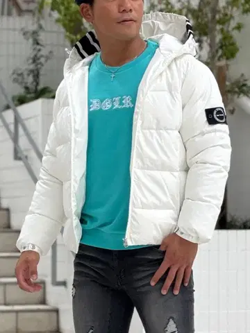 DayGLORY 다운 자켓 후드 로고 블루종