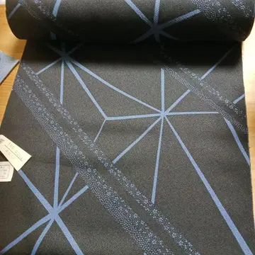 기모노 옷감 블랙 베이스 파랑 무늬 폴리에스테르 2개 묶음