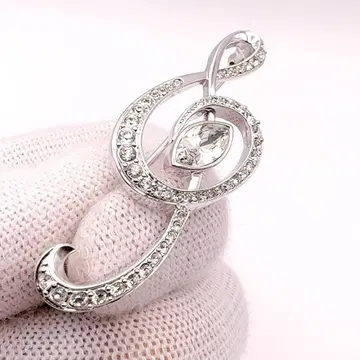 스와로브스키 브로치 음표 파베 클리어 크리스탈 실버톤