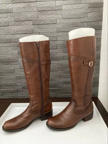 브라운 가죽 롱 부츠