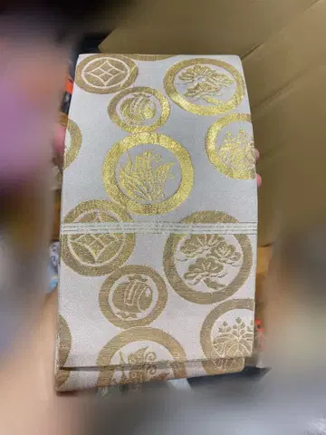 반폭 오비 베이지 골드 컬러 무늬 후견 오비