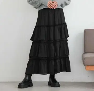 archives 새틴 프릴 티어드 볼륨 스커트