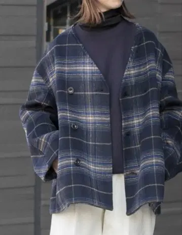 FORK & SPOON 체크 노카라 코트