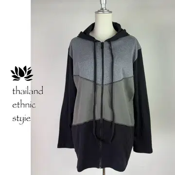 [ 새상품 ] 후드 부착 지퍼 후드티 에스닉 동양풍 블랙