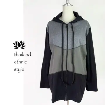 [ 새상품 ] 후드 부착 지퍼 후드티 에스닉 동양풍 블랙