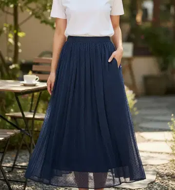 새상품급 COMME CA 9 도트 튤 볼륨 스커트 네이비