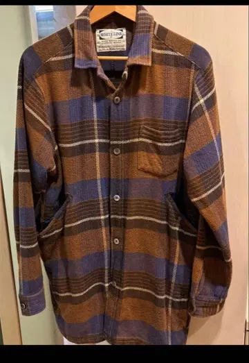 화이트 라인 셔츠 자켓 사이즈 48 체크 두꺼운 원단