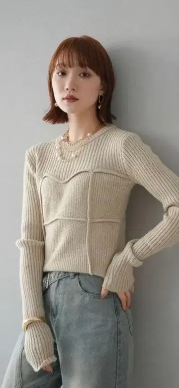 완판템 베이지 리브 니트 긴팔 lumier