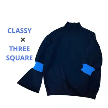 쓰리 스퀘어 바이컬러 니트 플레어 슬리브 벨 슬리브 클래시