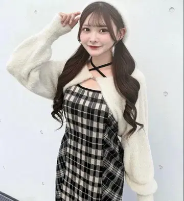 NOMAE 샤기 볼레로 롱 체크 원피스