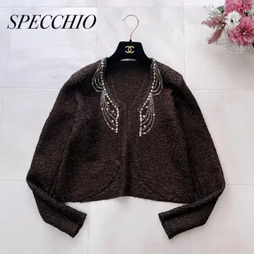 새상품급 스페치오 가디건 볼레로 비쥬 스팽글 주름 가공 38