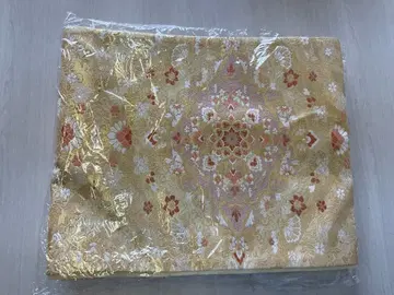 골드 컬러 꽃무늬 후쿠로 오비 실크