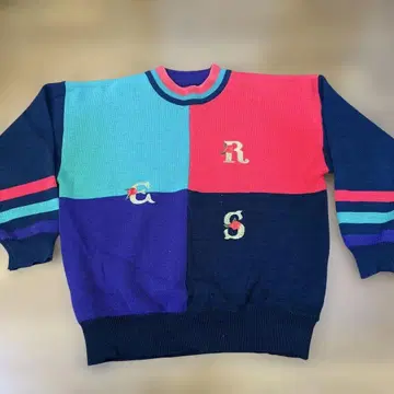 70s 80s 90s 컬러풀 레트로 스웨터 니트 장미 자수 쇼와