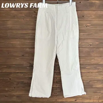 [ 로리즈팜 ] 베이지 와이드 팬츠 사이드 슬릿 린넨 면 M