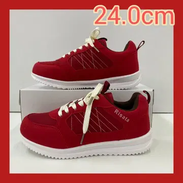 24.0cm 새상품 여성용 경량 컬러 슈즈 화려한 스니커즈 빨간색