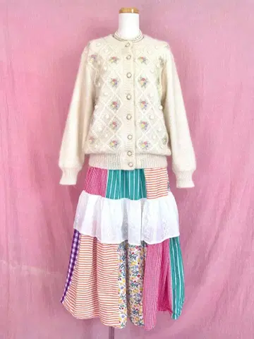 vintage 니트 모헤어 스웨터 가디건 미색 즉흥 OTOE 구제 의류