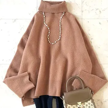 새상품급 르쉘블루 울 캐시미어 터틀넥 니트 36 카멜 베이지