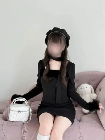 bunnylis 머플러 포함 퍼 컷 원피스