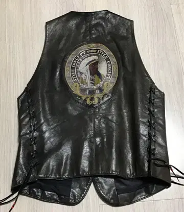 천연 가죽 블랙 레더 베스트 네이티브 인디언 빈티지