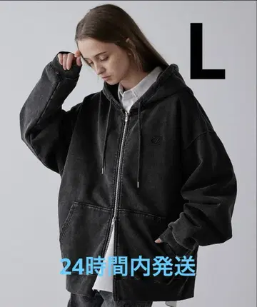 CLEL 헤비 웨이트 로고 자수 풀 집업 후드티 L 블랙 계열