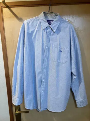 THE NORTH FACE 퍼플 라벨 긴팔 셔츠 블루 화이트 스트라이프