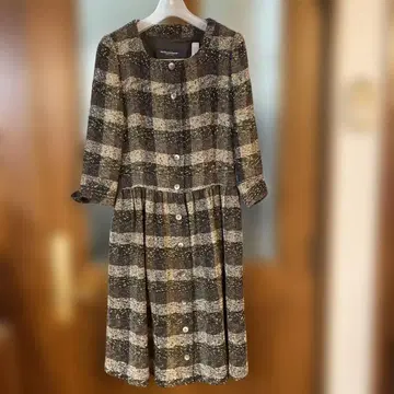 노스 컨티넨트 패브리스 체크 무늬 원피스 긴팔