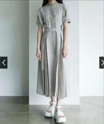 플리츠 콤비 워크 원피스 스트레치 유나이티드 도쿄