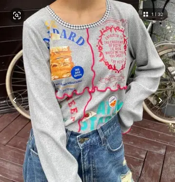 [새상품] 헬로 샌프란시스코 컬러풀 프린트 긴팔 상의 그레이