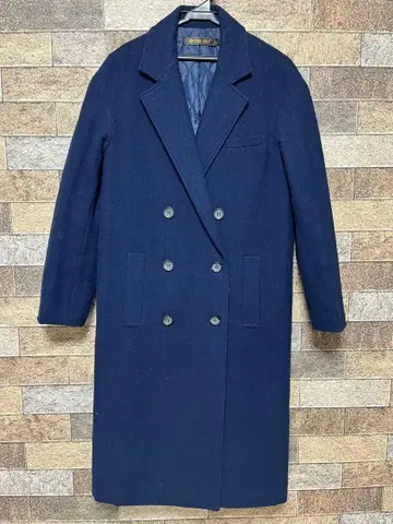 네이비 더블 브레스트 롱 코트