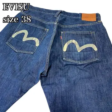 [레어] EVISU 데님 팬츠 화이트 갈매기 다크 네이비 W38