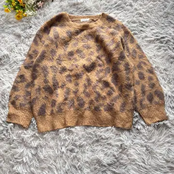 렙심 레오파드 니트 스웨터 [ F ] 브라운 울 혼방 복슬복슬