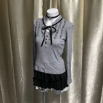 벨로아 리본 프릴 티셔츠 페어리 그런지 일본제