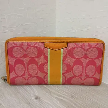 스트라이프 디자인 장지갑 핑크 오렌지