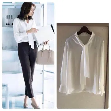 23구 파우더리 조젯 보타이 블라우스