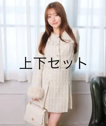 LIPSERVICE 퍼 슬리브 트위드 크롭 자켓 & 스커트