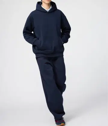 UNIQLO C 맨투맨 와이드 팬츠 후드티 네이비 상하의 세트
