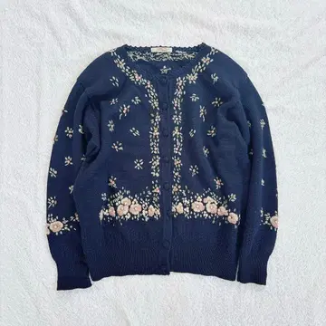 빈티지 자수 니트 가디건 꽃무늬 플라워 자수 네이비 L 사이즈