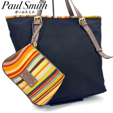 새상품급 폴스미스 핸드 토트백 대용량 멀티 스트라이프 파우치 블랙