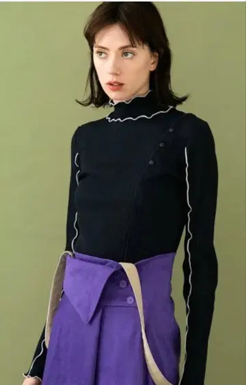 UNITED TOKYO 멜로우 상의 티셔츠 리브 하이넥