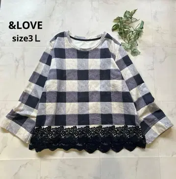 새상품급 앤드러브 빅 깅엄 체크 패턴 레이스 티셔츠 빅 사이즈 3L