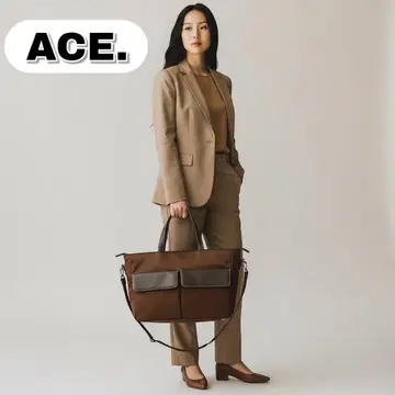 ace. GENE LABEL 3층 구조 2way 토트백 브라운 A4
