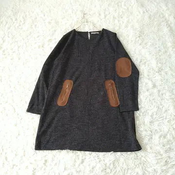 Dandelion 엘보 패치 긴팔 니트 튜닉 원피스 다크 그레이