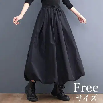 겨울 롱 스커트 블랙 모드 스타일 여성용 벌룬 스커트 블랙 인기