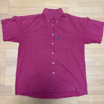 체크 셔츠 구제 의류 반팔 셔츠 L 빨간색 짧은 기장